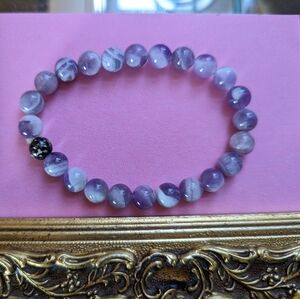 💜 Amythest Stones Beads Bracelet Bangle Stretch 3.5"